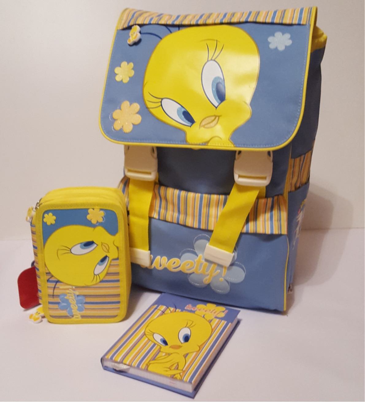 Zaino Scuola Estensibile + Astuccio 3 Cerniere + Diario Tweety Azzurro/Giallo